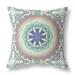 16" X 16" Beige And Blue Geometric Blown Seam Suede Throw Pillow