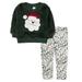 Baby Essentials Plush Green Faux Fur Embroidered Santa Face Sweater with Matching Red and Green Mistletoe Pants for 24 Month Infant Toddler Girls for Christmas Holiday Celebrations and Photos