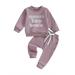 Wassery Toddler Girl Fall Clothes 3M 6M 12M 18M 24M 3T Baby Girls Letter Print Long Sleeve Sweatshirt Pullover Tops Solid Color Long Pants 2 Pcs Autumn Outfit for Infant Newborn Girl