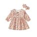 Bagilaanoe Baby Girl Fall Dress Newborn Flower Long Sleeve A-line Princess Dresses Headband 3M 6M 9M 12M Infant Casual Swing Sundress