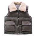 OGLCCG Toddler Kids Grils Boys Quilted Puffer Vest Outdoor Windproof Button Sleeveless Jackets Winter Warm Fleece Lapel Waistcoat Outerwear 3-8Y