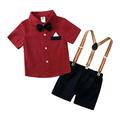Shiningupup Toddler Boys Short Sleeve Red Striped Shirt Tops Shorts with Tie Child Kids Gentleman Outfits Boys Size 10 12 Funny Toddler Boy Shirts 3T Baby Boy Rompers 6 9 Months
