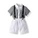 Shiningupup Boys Gentleman Outfit Suits Boys Short Pants Set Short Sleeve Romper Shirt Suspender Pants Bow Tie 4Pcs Toddler 3T Boy Baby Boy Clothes Toddler Romper Boy Size 3