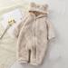 Ydojg Baby Girl Romper Boys Cute Solid Long Sleeves Cartoon Bear Ears Footed Hooded Zipper Romper Warm Footie Jumpsuit Sleeper Pajamas Outfits