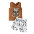 Shiningupup Toddler Boys Girls Sleeveless Cartoon Cute Fashion Prints Tops Shorts 2Pcs Outfits Clothes Set for Kids Clothes Boys Shirt 3T Baby Gifts for Boys 0 3 Months