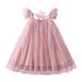 WOXINDA Toddler Girls Summer Flying Sleeve Lace Up Polka Dot Sequin Mesh Dress Princess Dress Fashion
