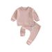 Wassery Infant Boys Girls 2Pcs Fall Outfits Baby Boy Girl Clothes Solid Color Long Sleeve Ribbed Sweatshirt and Pants Set 0-24M