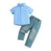 Shiningupup Little Child Baby Boys Suits Summer Blue Short Sleeved Shirt Washed Jeans Daily Wear for Kids Boys 3 4 Toddler Boys Clothes 3T Fall Winter Sets Toddler Romper Boys 2T