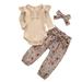 Wiueurtly Baby Girl Clothes Baby Girls Solid Ruffle Ribbed Romper+ Floral Pants Outfits Set