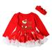 KDFJPTH Toddler Outfits for Girls Kid Baby Full Sleeves Christmas Skirt Headband Children Clothes Sets