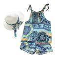 KDFJPTH Toddler Outfits for Girls Kids Baby Boho Summer Beach Strap T-Shirt + Shorts+ Hat 3Pcs Clothes Sets for Children