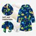 Esaierr 3-8 Years Baby Boys Hooded Cotton Robe Kids Cartoon Fleece Bathrobe with Dinosaurs Pattern Toddler Soft Beach Towel Bathrobe Fuzzy Bath Towel