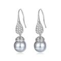 14K Gold Tahitian Pearl & Moissanite Drop Earrings for Women, Dainty Geometric Freshwater Pearl Dangle, Fashionable Christmas Jewelry Gift, Unique Evening Accessory