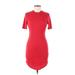 Charlotte Russe Casual Dress - Bodycon High Neck Short sleeves: Red Solid Dresses - Women's Size Medium