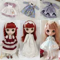Blyth robe longue robe de princesse vêtements de poupée Vintage fille dentelle jupe coiffure pour Ymy、Licca、Azones、Ob24、Ob27 accessoires de poupée