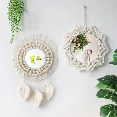 Wand Spiegel Macrame Dekorative Spiegel Boho Wohnkultur Wand Hängen Spiegel für Wohnzimmer Dekoration Schlafzimmer Baby Kindergarten Geschenk Image