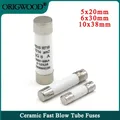 10~100pcs Carton Ceramic Fuse Tube 0.5 1 2 3 4 5 6 8 10 15 16 20 32A Fuse 5x20mm 6x30mm 10x38mm