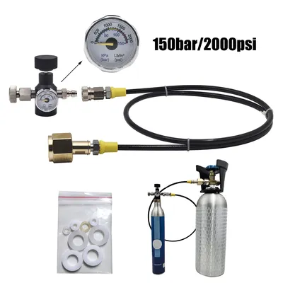 Soda Water Carbon Dioxide Blue Cylinder Tank TR21 CO2 Refill Fill Station Adapter Hose Gauge Kit W21.8-14 G3/4 CGA320 Connector