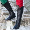Mittelalter liche Retro Frauen Männer Leder Ritter Stiefel kniehohe flache Schuhe Mode runde Zehen Rom lässig Vintage Bandage Stiefel Größe 34-43