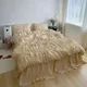 Svetanya Girls Pleat Cotton Bedding Set Solid Bed Linen King Queen Twin Double Size Duvet Cover Sets