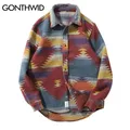 GONTHWID Hip Hop Tie Dye Snap Button Long Sleeve Shirts Men Fashion Casual Streetwear Dress Shirt