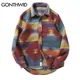 GONTHWID Hip Hop Tie Dye Snap Button Long Sleeve Shirts Men Fashion Casual Streetwear Dress Shirt