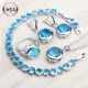 Bridal Women Blue Zircon Jewelry Sets Silver 925 Women Wedding Jewelry Charms Rings Bracelets