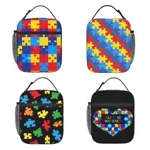 Bunte Puzzle Muster Lunchbox Tasche für Autismus Bewusstsein Jungen Mädchen Frauen Männer besondere