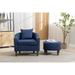 Barrel Accent Chair Navy Linen Upholstered Chair & Ottoman Sets Round Club Arms Chair Mid Century Modern Lounge Chair