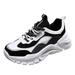 ZIZOCWA Leisure Women S Dad Sneakers Lightweight Running Sport Shoes Breathable Leather Lace-Up Cute Walking Tennis Shoes for Teen Girls Black Size8