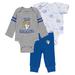 Newborn & Infant WEAR by Erin Andrews Gray/Royal/White Los Angeles Rams Three-Piece Turn Me Around Bodysuits Pant Set