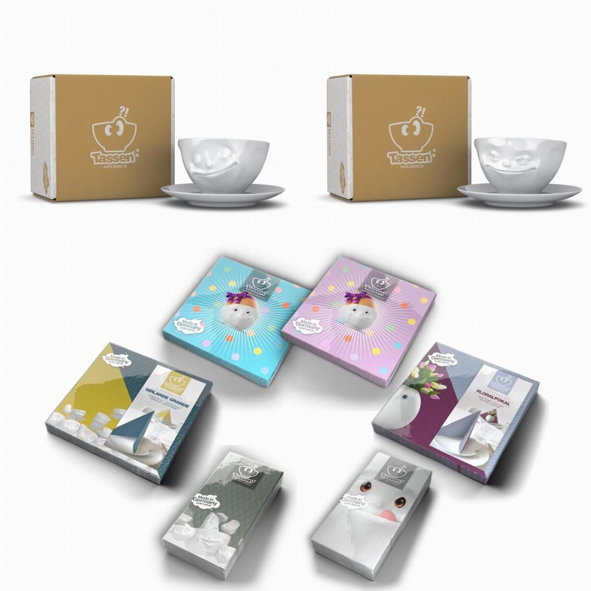 Tassen-Set 2-tlg. - jeweils 200 ml + Servietten - FIFTYEIGHT Kaffeetasse - Dekor Weiß - 1 Set Image