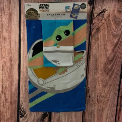 Disney Bath | Disney Star Wars The Mandalorian Baby Yoda Bath Towel & Washcloth Set | Color: Blue/Green | Size: 24”X44”