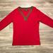 Ralph Lauren Sweaters | Lauren Ralph Lauren Sz Large Red V-Neck Tunic W/Brown Faux Suede Trim & Slits | Color: Brown/Red | Size: L