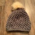 American Eagle Outfitters Accessories | American Eagle Beanie Winter Hat Knit Gray With Pom Pom | Color: Cream/Gray | Size: Os