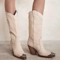 Free People Shoes | Free People Brayden Creme Leather Metal Toe Western Mid Boots Sz 38/41 | Color: Cream | Size: Various