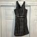 J. Crew Dresses | J Crew Factory Dress Black Silver Metallic Jacquard Stripe V-Neck | Color: Black/Silver | Size: 8