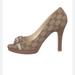 Gucci Shoes | Gucci Beige Gg Canvas Horsebit Peep Toe Pumps | Color: Tan | Size: 8.5