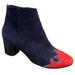 Free People Shoes | Free People Adele Flame Ankle Boot Bootie Heeled Leather Suede Navy Blue Red | Color: Blue/Red | Size: 8
