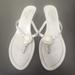 Coach Shoes | Coach White Sandals Thong Leather Wooden Heel Sz 6.5 | Color: Silver/White | Size: 6.5