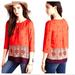 Anthropologie Tops | Anthropologie Maeve Rila Bordered Blouse 3/4 Sleeve Size 4 | Color: Blue/Orange | Size: 4