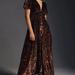 Anthropologie Dresses | Anthropologie Puff-Sleeved Burnout Velvet Maxi Shirt Dress Sz 14 | Color: Black/Orange | Size: 14