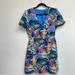 J. Crew Dresses | J.Crew Floral Dress Faux Wrap Tropical V Neck Short Sleeve Size 4 | Color: Blue/Orange | Size: 4