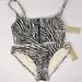 Michael Kors Swim | Micheal Kors Black Beige Zebra Zipper Front Bikini Swimsuit Size Small | Color: Black/Tan | Size: S