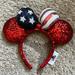 Disney Accessories | Disney Parks Minnie Ears Headband Usa America July Fourth Memorial Day Sequins | Color: Blue/Red | Size: Os
