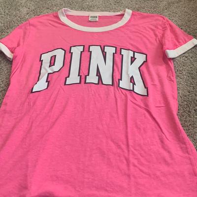 Pink Victoria's Secret Tops | Excellent Condition Woman’s Size Large Pink Beans T-Shirt | Color: Black/Pink | Size: L
