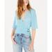 Free People Tops | Free People Women's Belted Short Sleeve V Neck Wrap Top Blue Size Large | Color: Blue | Size: Large