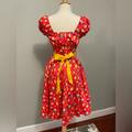Disney Dresses | Disney Parks Woman’s Xs Cupcake Dress Xs Euc Red / Yellow Belt | Color: Red | Size: Xs