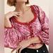 Free People Tops | Free People Dare Me Velvet Blouse Shirt Top Retro Combo Pink Red Nwt $128 | Color: Pink/Red | Size: Various