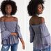 American Eagle Outfitters Tops | American Eagle Striped Ruched Off The Shoulder Top | Color: Blue/White | Size: L